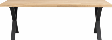 Spisebord Rowico Brooklyn massiv egetræ & sort pulverlakeret metal X-ben 220Ã95Ã75 cm FSCÂ®-certificeret